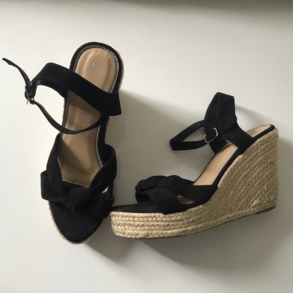 Black Espadrille Wedge Sandals with Tie Knot Size 39